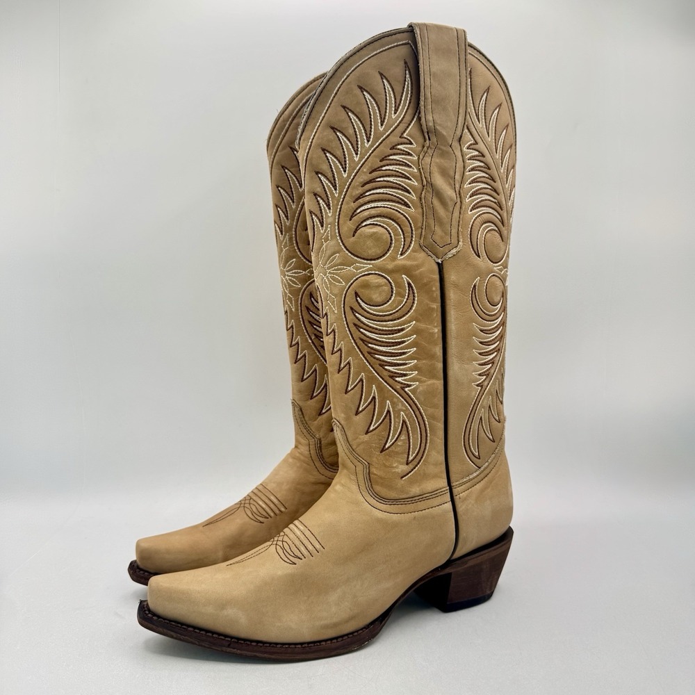 Circle G Tall Snip Toe Western Boots Women's Size 8 M Sand Beige Leather